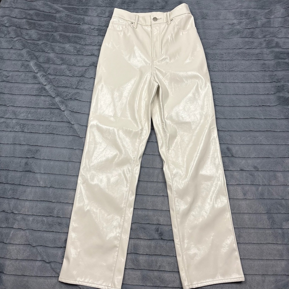 Good American Bone White Patent Faux Leather Straight Leg Pants 4/27 GCST883T